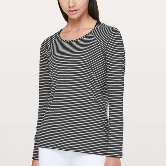 lululemon athletica Tops - Lululemon Emerald Long Sleeve
Modern Stripe Heathered Black White
